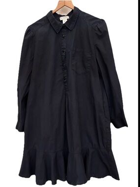 Cynthia Rowley Black 100% Cotton Drop Waist
Flounce Ruffle Mini Shirt Dress L